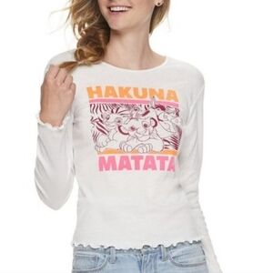 Disney Lion King Hakuna Matata Long Sleeve Graphic Tee Women’s XS White Pink